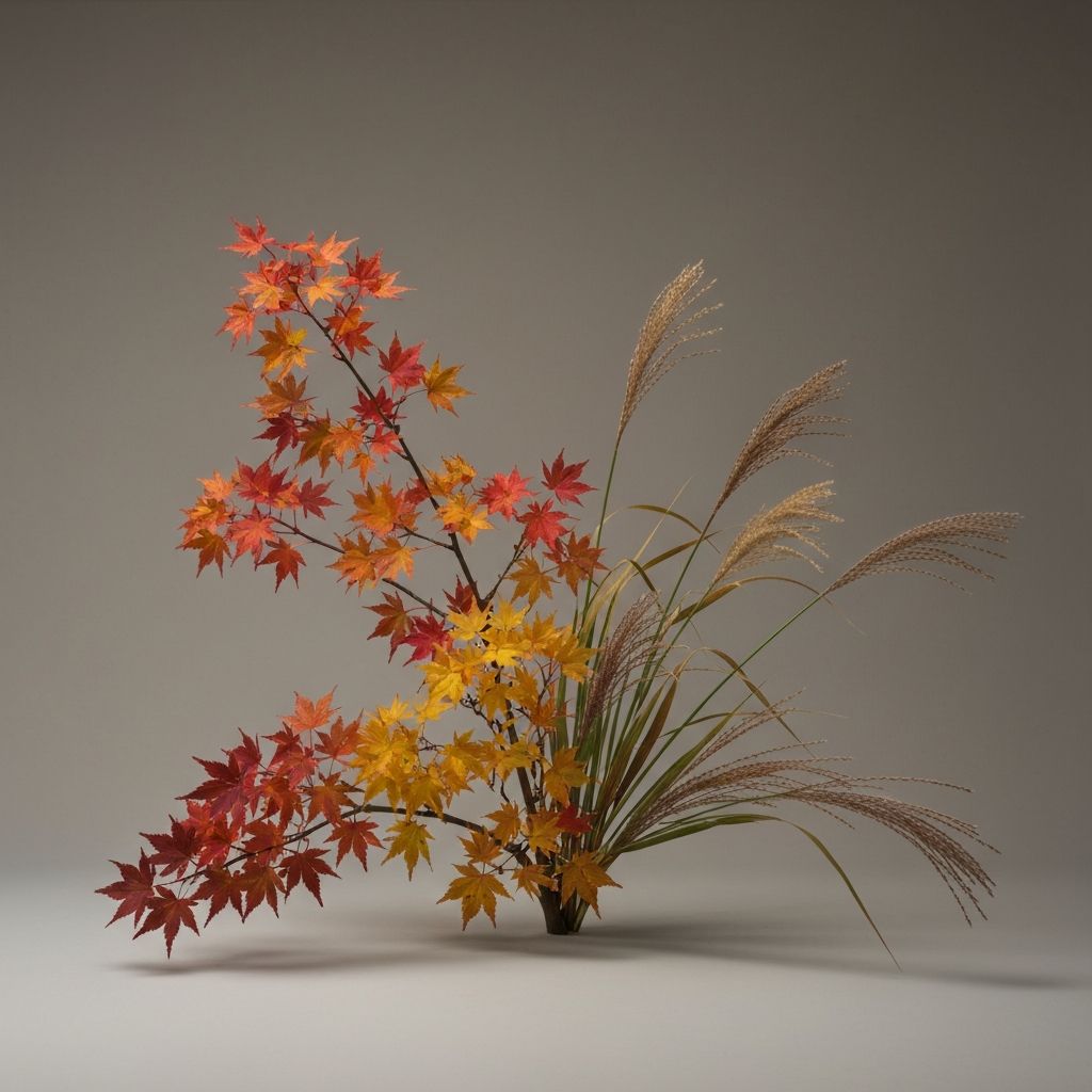 秋の生け花 — 紅葉と秋草を使用した季節の作品
